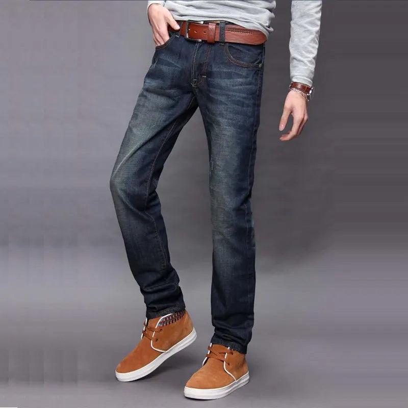 Classic Men Casual Mid-Rise Straight Denim Jeans Long Pants Comfortable