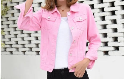 Jeans Jacket and Coats for Women Autumn Candy Color Casual Short Denim Jacket