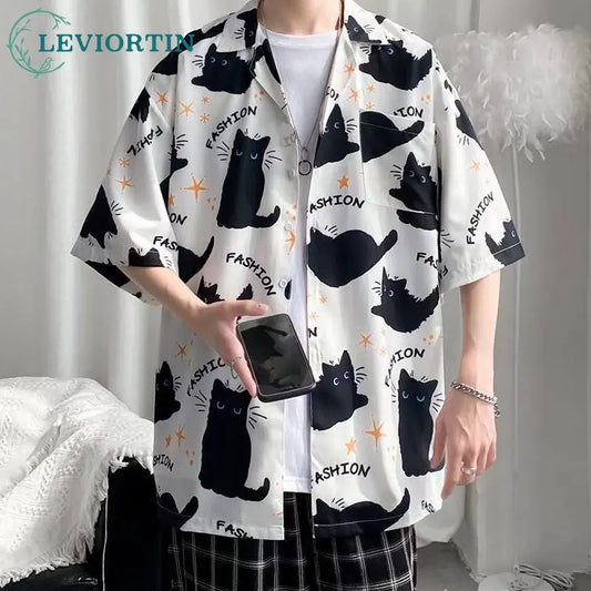 Summer Hawaiian Shirts for Men Hip Hop Mens Japanese Geisha Funny Printed Shirts