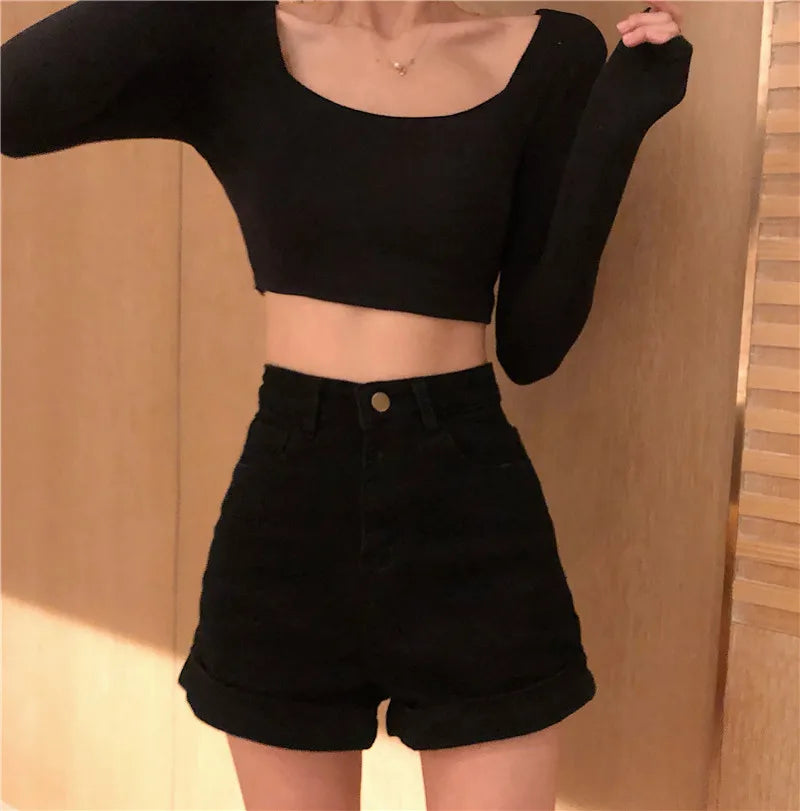 Shorts Women Summer Korean Chic Retro High Waist Slim Womens shorts