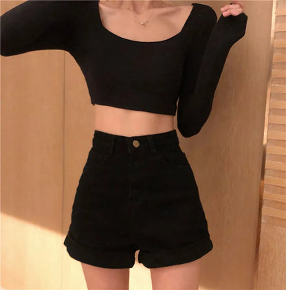 Shorts Women Summer Korean Chic Retro High Waist Slim Womens shorts