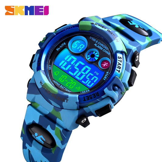 SKMEI Children LED Electronic Digital Watch Stop Watch Clock 2 Time Kids