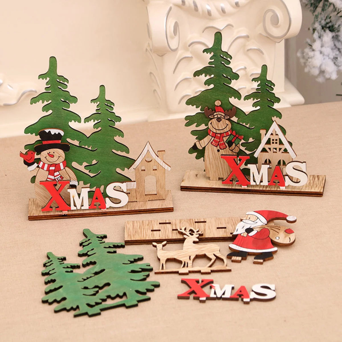 QIFU Xmas Noel Wooden Christmas Ornaments Merry Christmas Decor for Home