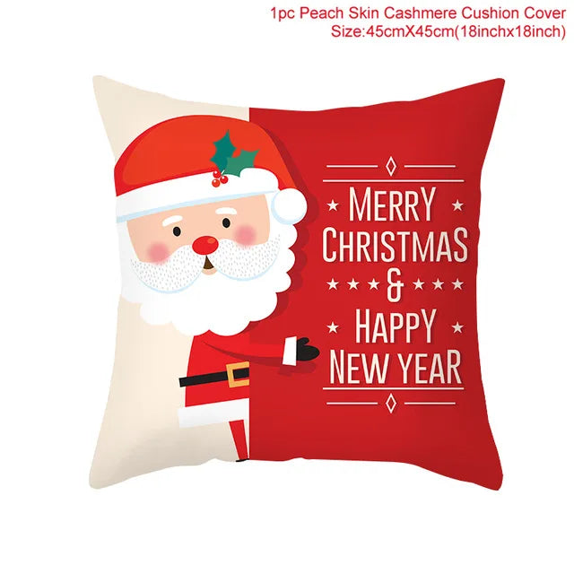 Merry Christma Decorations for Home Reindeer Santa Claus Tree Cushion Cover