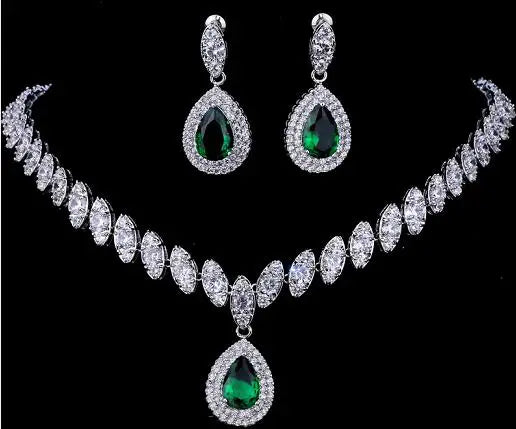 Emmaya Simulated Bridal Silver Necklace Sets 5 Colors Wedding Jewelry