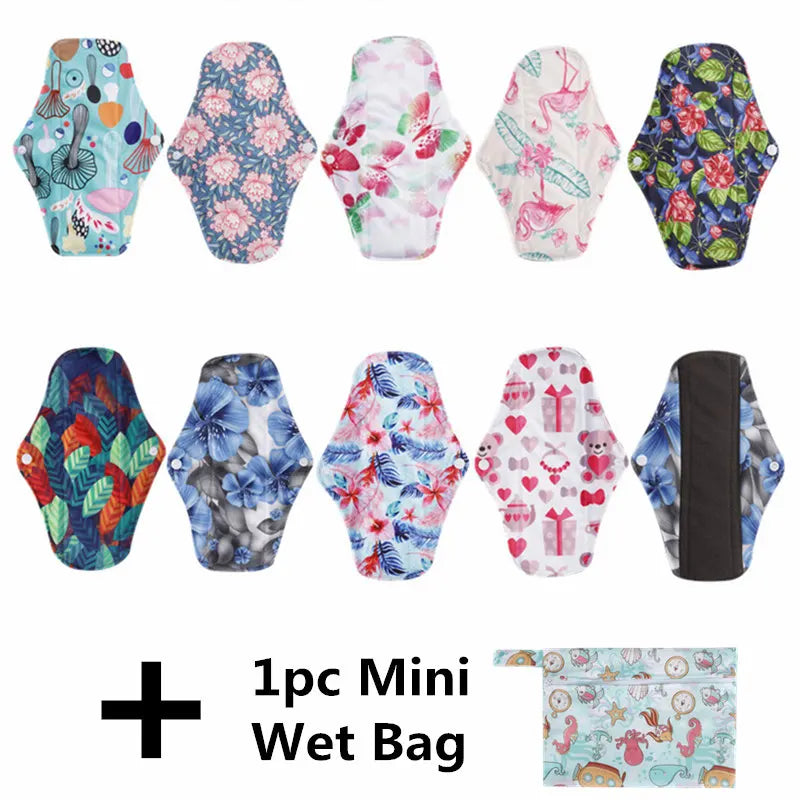 [10PCS Reusable Pads Bamboo Charcoal Sanitary Pads Regular Flow Menstrual Pads