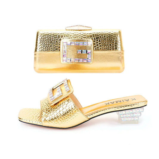 Nigerian Women Shoes Bag Set for Wedding Party Wholesale Italian Design Crystal