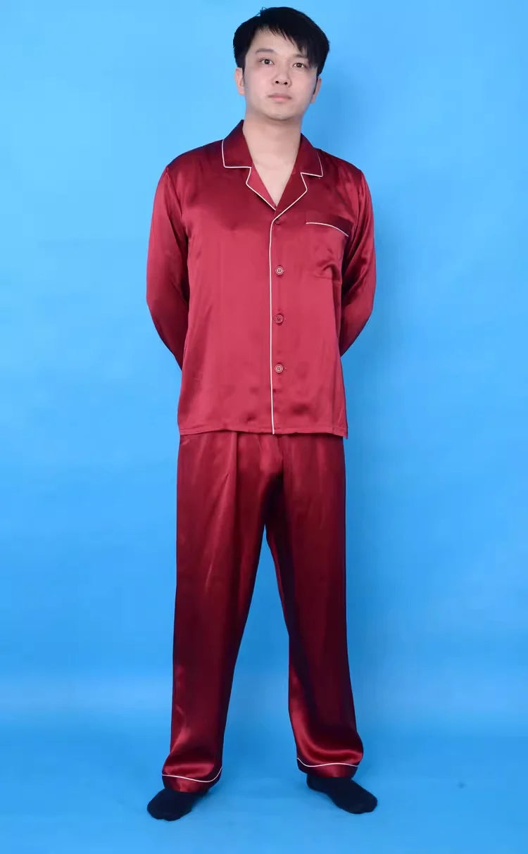 Men Good Quality 100% Pure Silk 16 Momme Satin Silk  Pajama