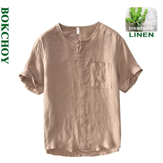 Men 100% Linen Shirts Thin Vintage Color Men Shirt Daily Casual Comfortable