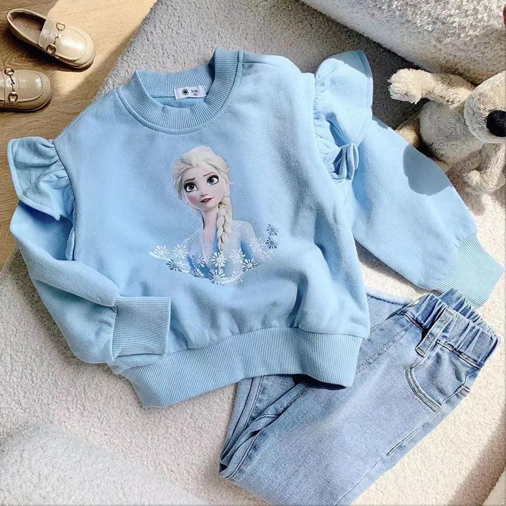 2024 New Girls Tops Quality Cotton Disney Frozen Elsa Kids Clothes Tee Shirt