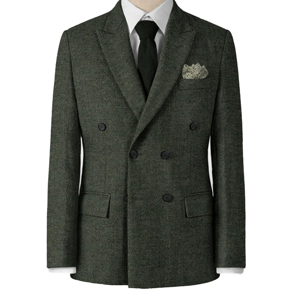 Dark Green Herringbone Tweed Suit Vintage Gentleman Style Custom