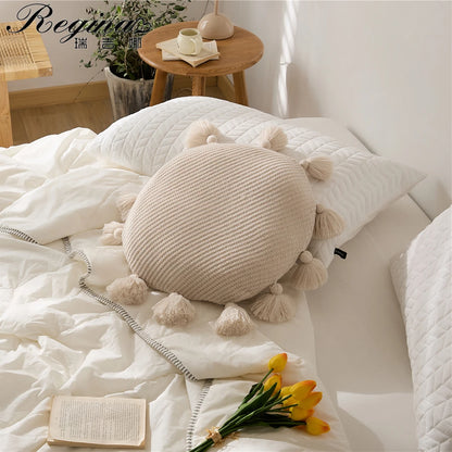 REGINA Cute Tassel Soft Round Seat Cushion Fluffy Kawaii Home Decor Cotton Bed