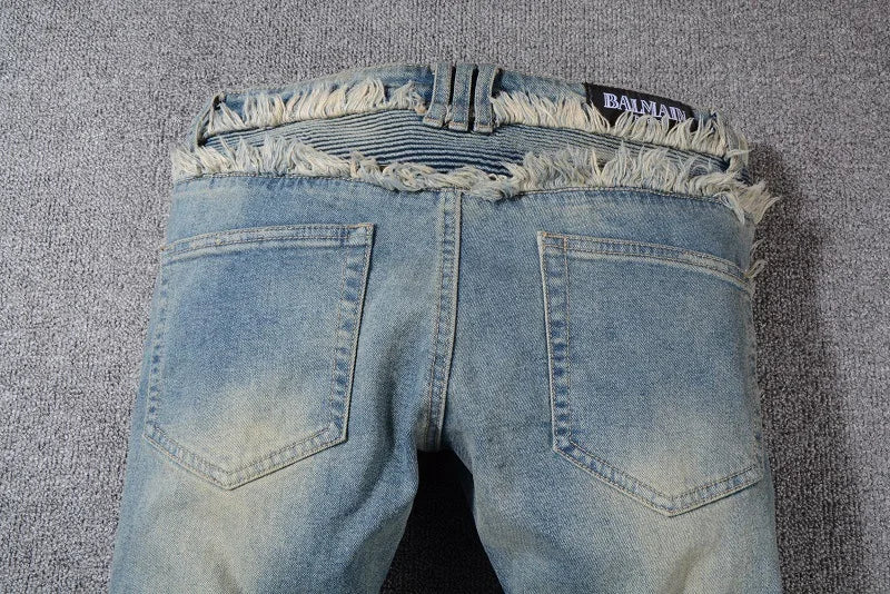 Quality Washed Cotton Ripped Stretch Slim Tassel Splicing Trouser Boys