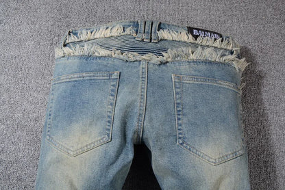 Quality Washed Cotton Ripped Stretch Slim Tassel Splicing Trouser Boys