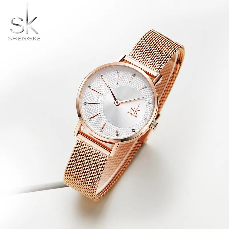 Shengke New Creative Women Watches Luxury Rosegold Quartz Ladies