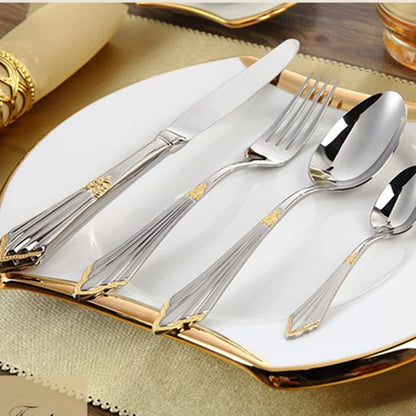 4Pcs Luxury Partial Gold Cutlery Set Dinnerware Set Tableware Dinner Flatware