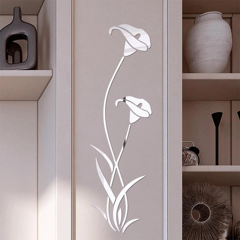 DIY Flower Shape Mirror Wall Sticker Acrylic Lily Mirror Stickers Modern Home