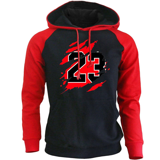 Letter 23 Men Raglan Hoodie Sweatshirts Autumn Winter Casual Hoodies