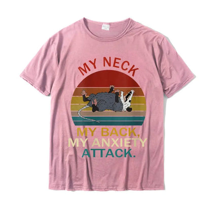 Womens My Neck My Back My Anxiety Attack Opossum Sunset Round Neck T-Shirt