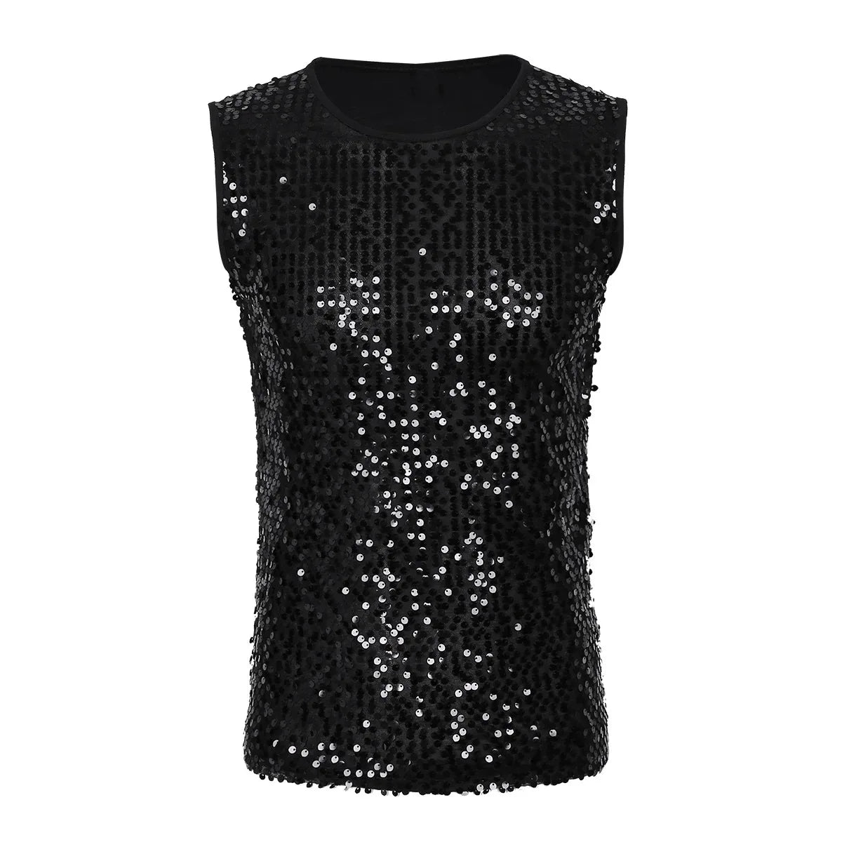 YiZYiF Men's Sequin Tank Top Shiny Crop Top Vest Crew Neck Slim Vest