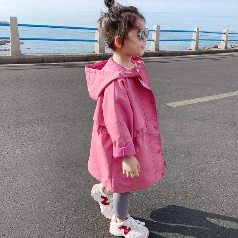 2024 Hot Selling Spring Autumn Girls Coat Long Style Waist Retractable Hoodies