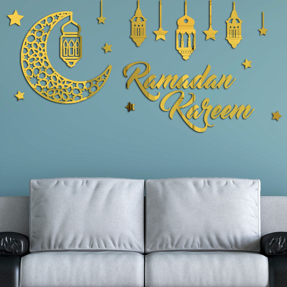 Muslim Islam Eid Mubarak Ramadan Crystal Mirror Wall Sticker Room Decorations