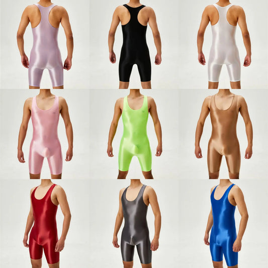 Mens Undershirts Boxers Elastic Seamless Sleeveless Bodysuits Leotard Gay