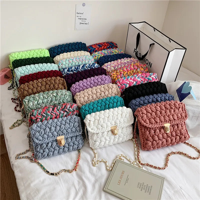 Bags for Women Hand Woven Bag Strip Thread Hook Knitted Women's Shoulder