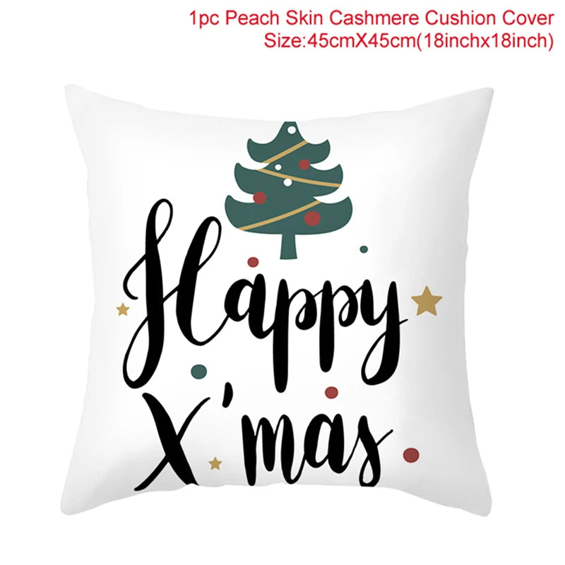 Merry Christma Decorations for Home Reindeer Santa Claus Tree Cushion Cover