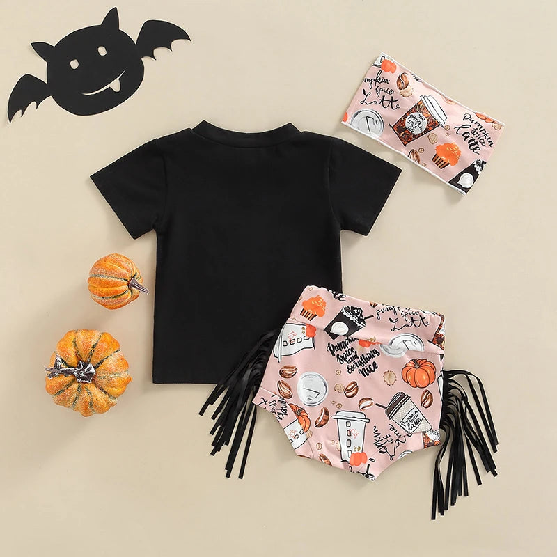 FOCUSNORM Halloween Day 3pcs Baby Girls Clothes Sets 0-24m Short