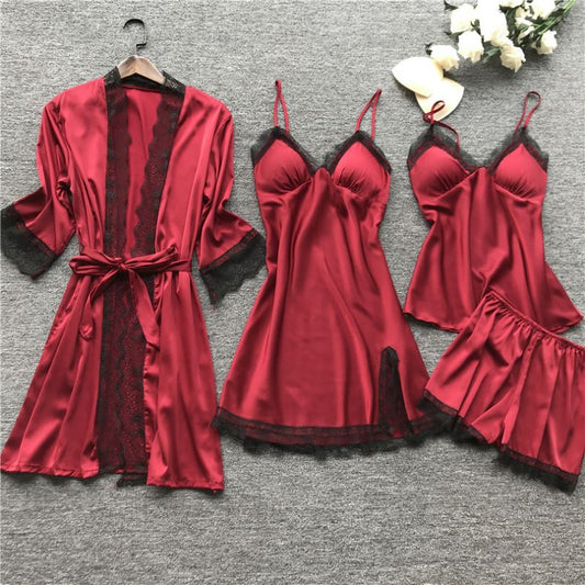 Pyjamas Women Sleepwear Robe Lace Sleepwear Nightwear Girls Sexy Night