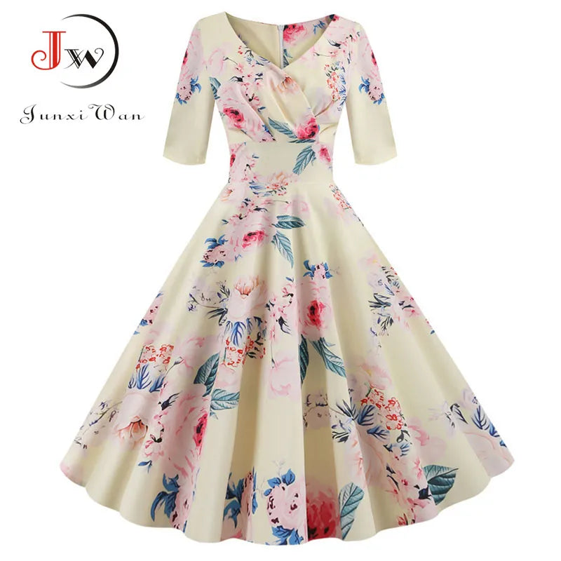 Women Summer Dress Casual Half Sleeve Elegant Vintage Office