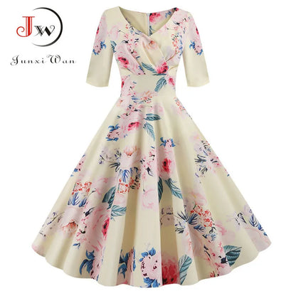 Women Summer Dress Casual Half Sleeve Elegant Vintage Office