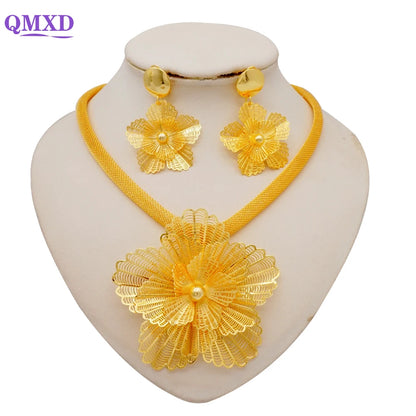 Ethiopian Dubai Gold Color Jewelery Sets for Women Girl Bridal Tassel Flower