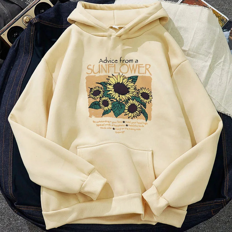 Women Clothes Women Harajuku Streetwear Sunflower Print Hoodie