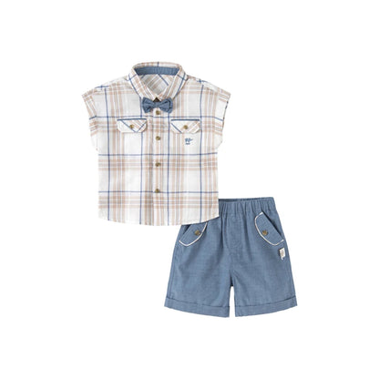 Dave Bella Kids Clothes Boys Set Khaki Plaid Shirt Shorts Kids Outfits Baby Boy