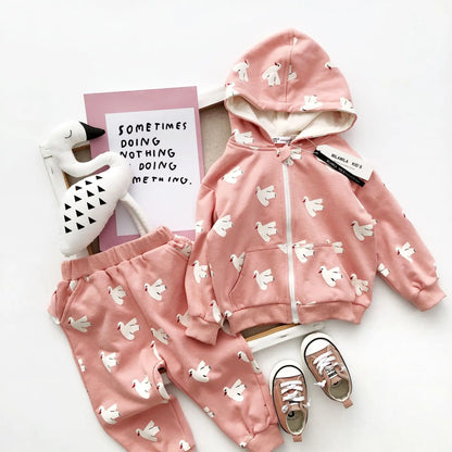 Tonytaobaby Autumn and Winter New Cotton Hooded Girls'Set