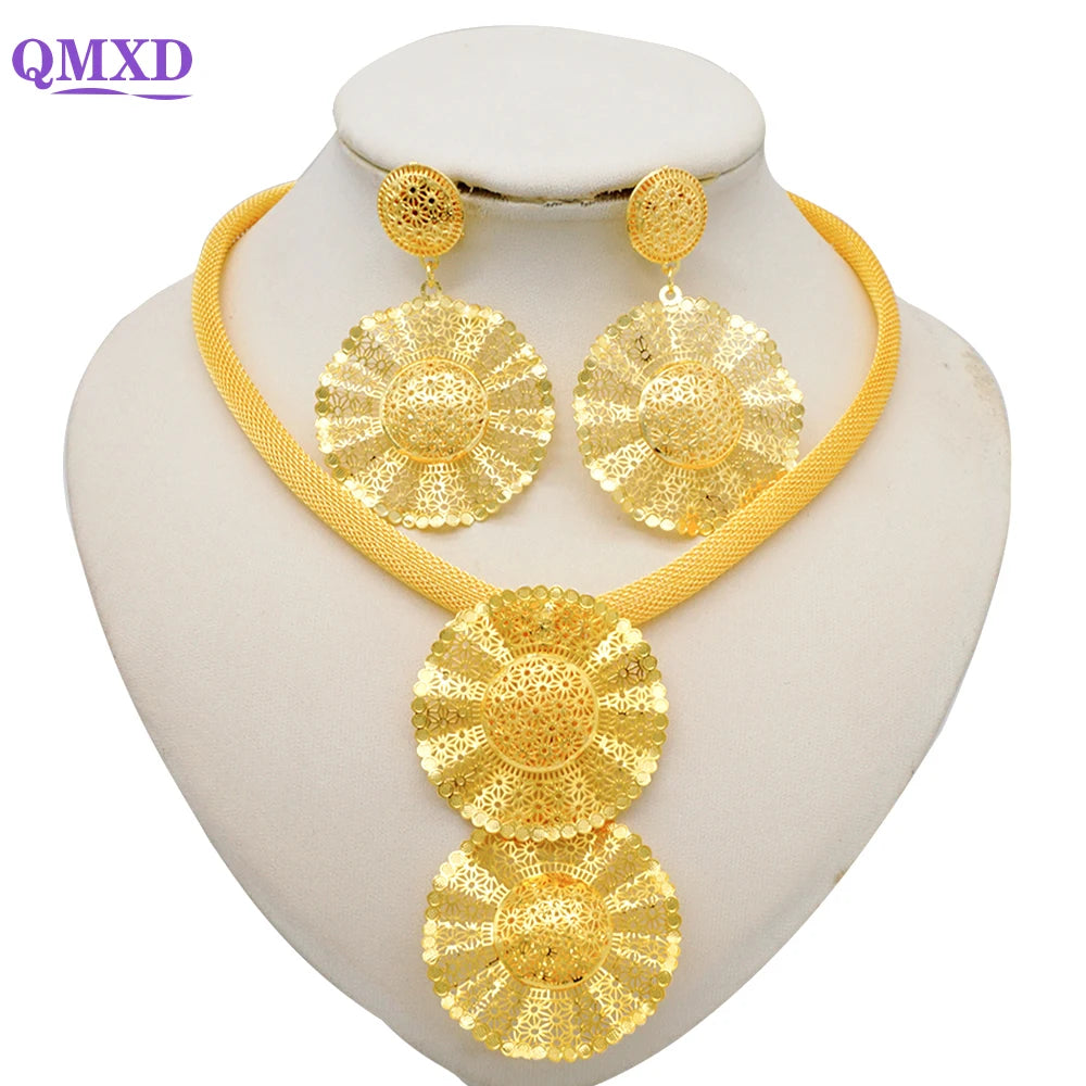 Ethiopian Dubai Gold Color Jewelery Sets for Women Girl Bridal Tassel Flower