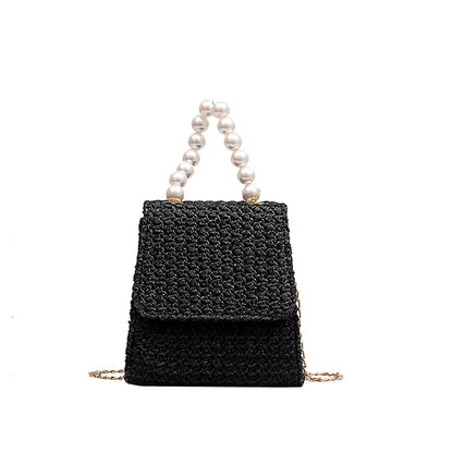 Summer Beach Straw Bag Crossbody Bags for Women 2022 Pearl Woven Rattan Women