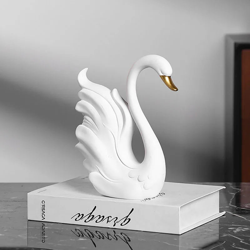 Vilead Pair of Resin Swan Sculptures in Black and White Modern Couple Statue