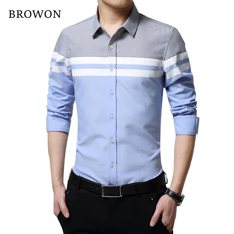 BROWON 2024 Fashion Mens Shirts Brand Clothing Slim Fit Male Long Sleeve Shirt