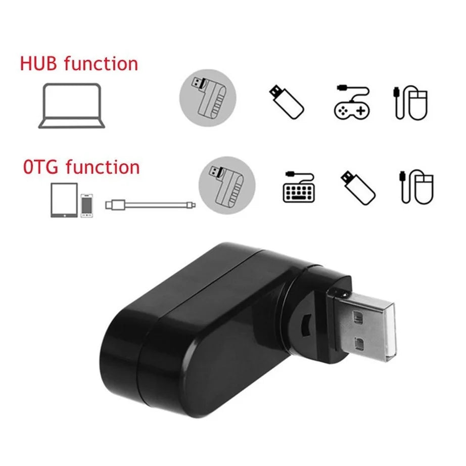 3 Port Multi 2.0 USB HUB Mini USB Hub High Speed Rotate Splitter