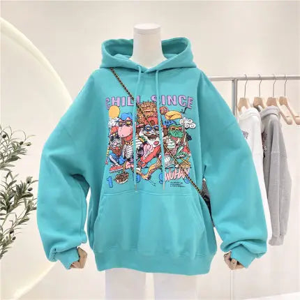 Cartoon Print Hoodies Women Spring Autumn Sweatshirt Fashion Pullover