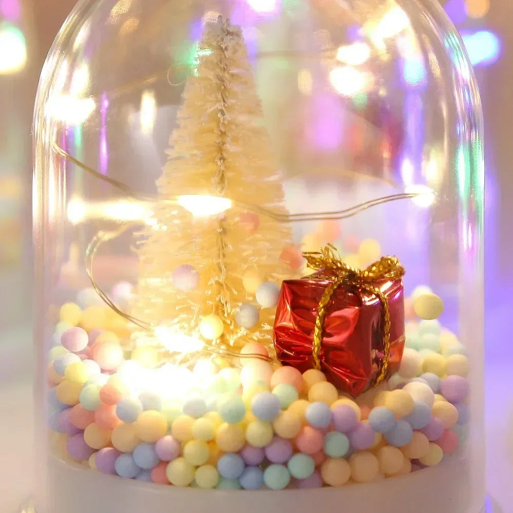 Mini Christmas Decorations Lights Miniature Christmas Tree in Plastic Dome