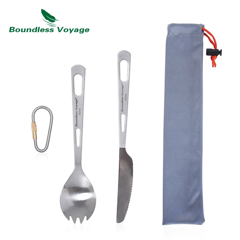 Boundless Voyage Titanium Camping Spoon Fork Spork Knife Chopsticks Straw