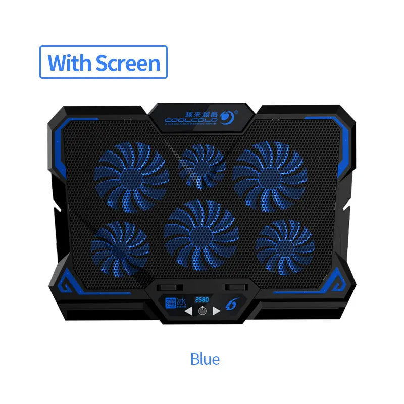 Coolcold Laptop Cooler 6 Fans Laptop Cooling Pad 2 USB Port With Led Screen