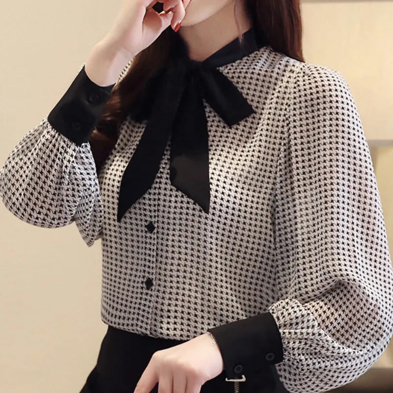 Womens Tops and Blouses Long Sleeve Women Shirts Fashion Bow Collor Office