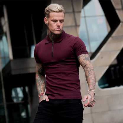 Mens Summer Solid Polo Shirt Short Sleeve Slim Fit Polos Fashion Streetwear