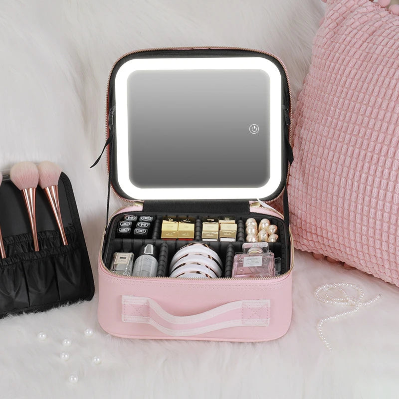 Smart LED Cosmetic Case With Mirror Cosmetic Bag Travel Makeup Bags for Women