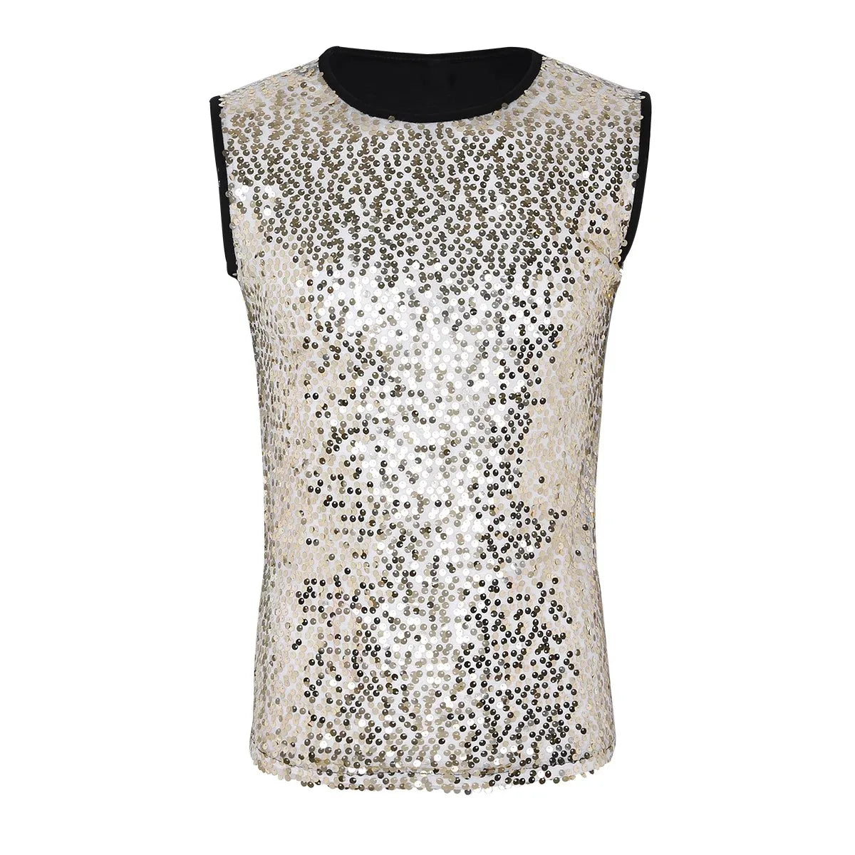 YiZYiF Men's Sequin Tank Top Shiny Crop Top Vest Crew Neck Slim Vest